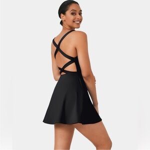 Halara black strappy cross cross flare mini dress NWT
